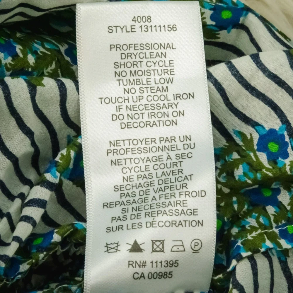 Tory Burch Size 8 Evelina Cotton Voile Stripe Floral Print Scoop Tie Cotton Top